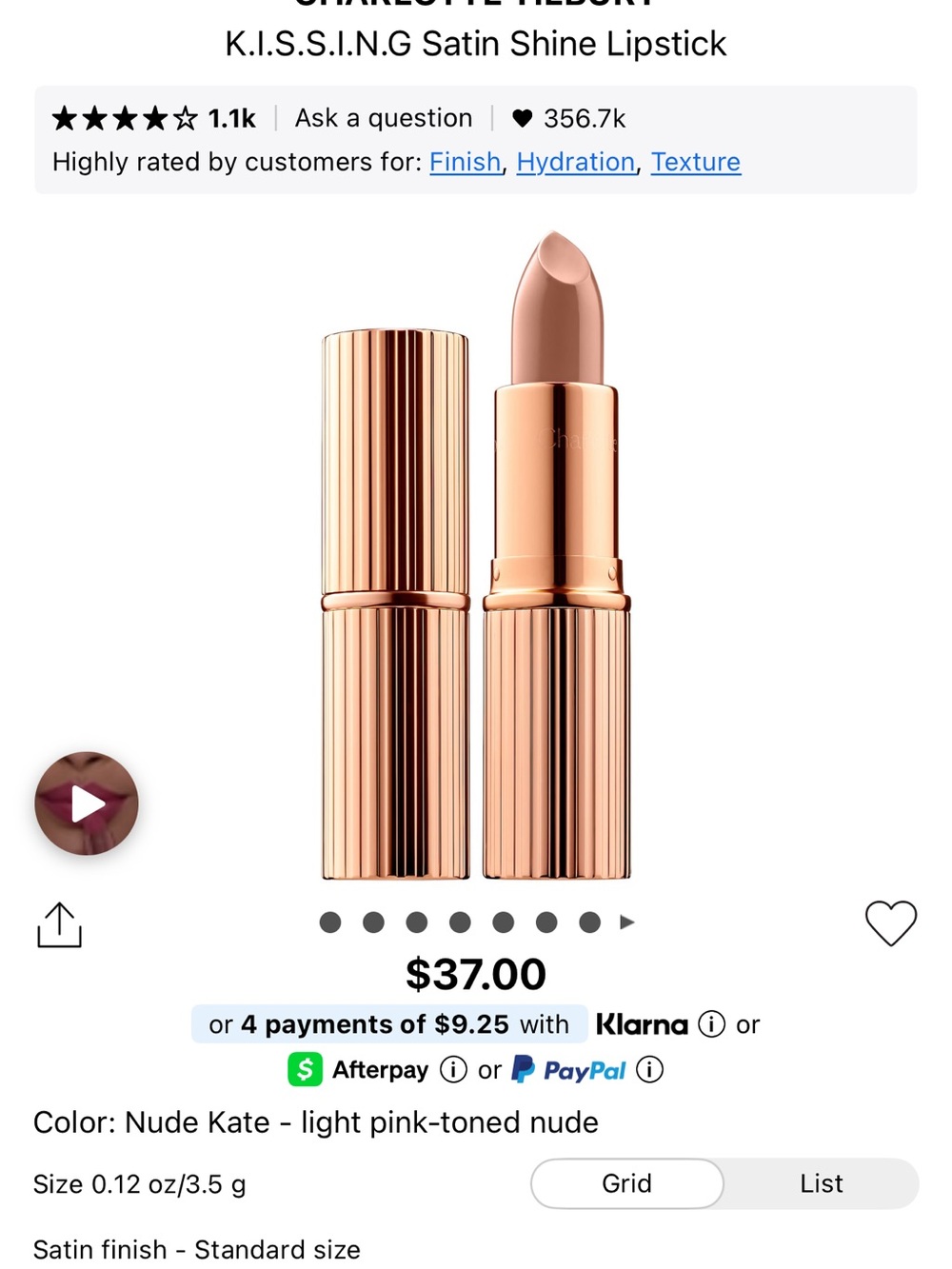 Charlotte Tilbury K.I.S.S.I.N.G Lipstick “Nude Kate”